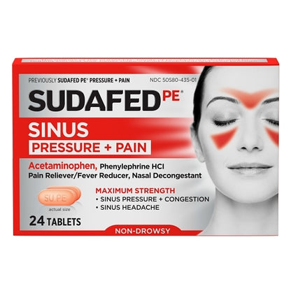 Sudafed Non-Drowsy Pe Sinus Pressure & Pain Caplets, 12 x 6 x 24 ct Case - Health & Personal Care