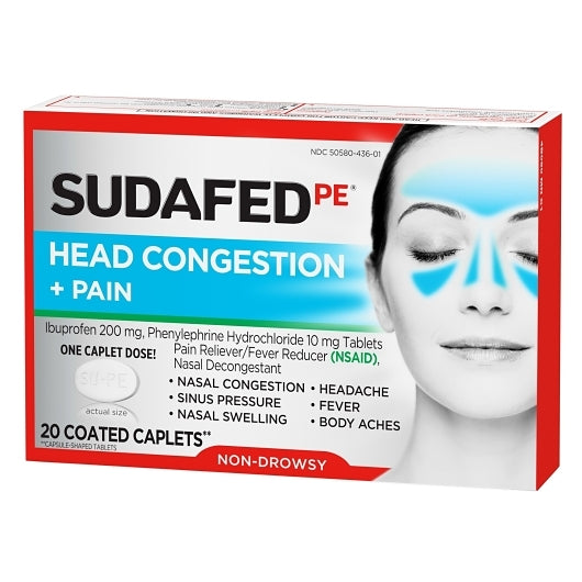 Sudafed Non-Drowsy PE Head Congestion & Pain Caplets, 8 x 3 x 20 ct Case - DOT product image 3