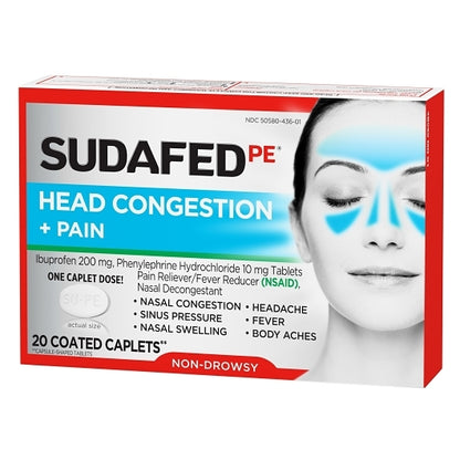 Sudafed Non-Drowsy PE Head Congestion & Pain Caplets, 8 x 3 x 20 ct Case - DOT product image 3