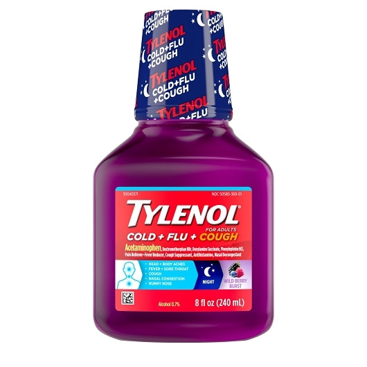 Tylenol Cold Flu Wildberry Cough Bottle Syrup Bottle, 8 x 3 x 8 fl oz Case - Health & Personal Care