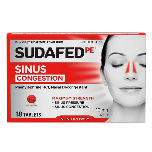 Sudafed Non-Drowsy PE Sinus Congestion Tablets, 12 x 6 x 18 ct Case - Health & Personal Care