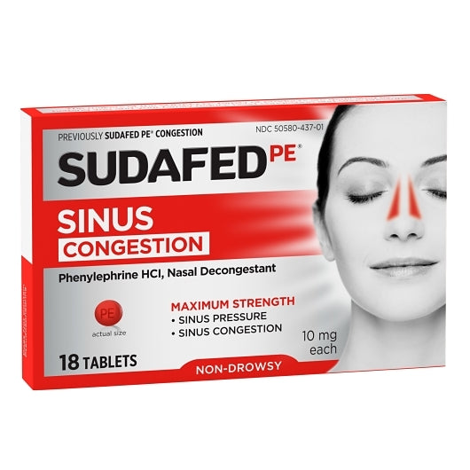 Sudafed Non-Drowsy PE Sinus Congestion Tablets, 12 x 6 x 18 ct Case - DOT product image 2