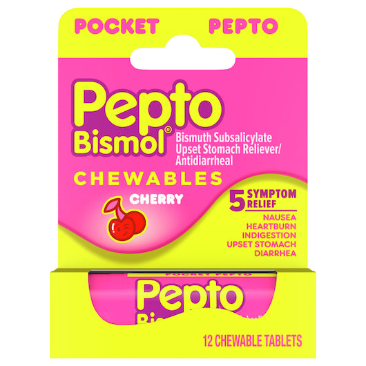 Pepto-Bismol Multi-Symptom Upset Stomach To Go Cherry Chewable Tablets, 4 x 6 x 12 ct Case - Health & Personal Care