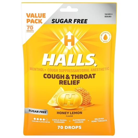 Halls Sugar Free Honey Lemon Cough Drops, 12 x 70 ct Case - DOT product image 2
