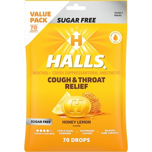 Halls Sugar Free Honey Lemon Cough Drops, 12 x 70 ct Case - DOT product image 3