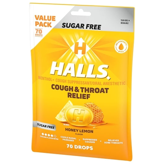 Halls Sugar Free Honey Lemon Cough Drops, 12 x 70 ct Case - DOT product image 8
