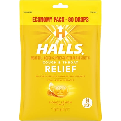 Halls Menthol Lyptus Honey Lemon Cough Drops, 12 x 80 ct Case - DOT product image 2