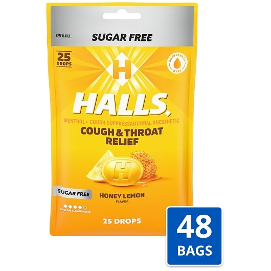 Halls Sugar Free Menthol Lyptus Honey Lemon Cough Drops, 4 x 12 x 25 ct Case - Health & Personal Care