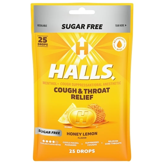 Halls Sugar Free Menthol Lyptus Honey Lemon Cough Drops, 4 x 12 x 25 ct Case - DOT product image 2