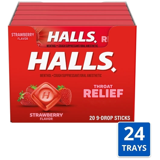 Halls Strawberry Cough Drops, 24 x 20 x 9 ct Case - Health & Personal Care