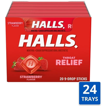 Halls Strawberry Cough Drops, 24 x 20 x 9 ct Case - Health & Personal Care