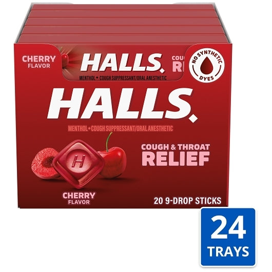 Halls Cherry Cough Drops, 24 x 20 x 9 ct Case - Health & Personal Care