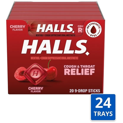 Halls Cherry Cough Drops, 24 x 20 x 9 ct Case - Health & Personal Care