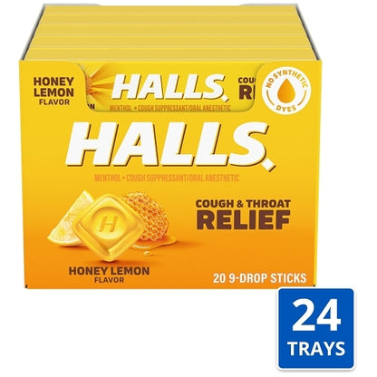 Halls Honey Lemon Cough Drops, 24 x 20 x 9 ct Case - Health & Personal Care