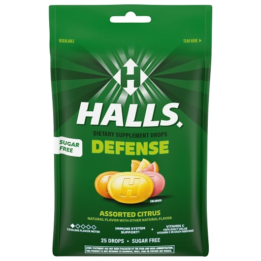 Halls Sugar Free Defense Assorted Citrus Cough Drops, 4 x 12 x 25 ct Case - DOT product image 2