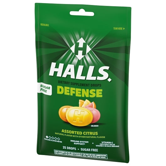 Halls Sugar Free Defense Assorted Citrus Cough Drops, 4 x 12 x 25 ct Case - DOT product image 8