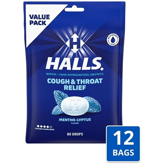 Halls Regular Menthol Eucalyptus Cough Drops, 12 x 80 ct Case - Health & Personal Care