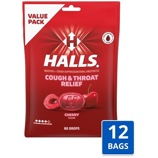 Halls Relief Cherry Economy Pack Cough Drops, 12 x 80 ct Case - Health & Personal Care