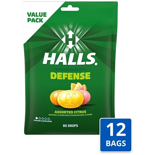 Halls Defense Assorted Citrus Cough Drops, 12 x 80 ct Case - Health & Personal Care