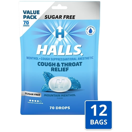 Halls Sugar Free Menthol Lyptus Mountain Menthol Eucalyptus Cough Drops, 12 x 70 ct Case - Health & Personal Care