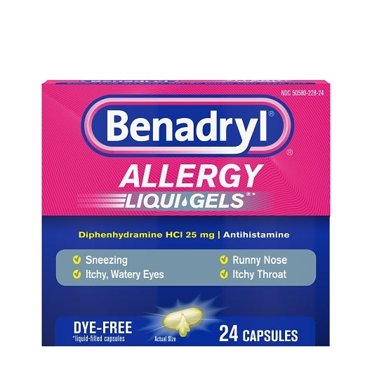 Benadryl Allergy Liqua-Gels Dye-Free Antihistamine 25 Mg Capsules, 4 x 6 x 24 ct Case - Health & Personal Care