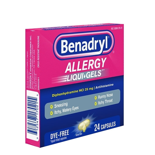 Benadryl Allergy Liqua-Gels Dye-Free Antihistamine 25 Mg Capsules, 4 x 6 x 24 ct Case - DOT product image 2