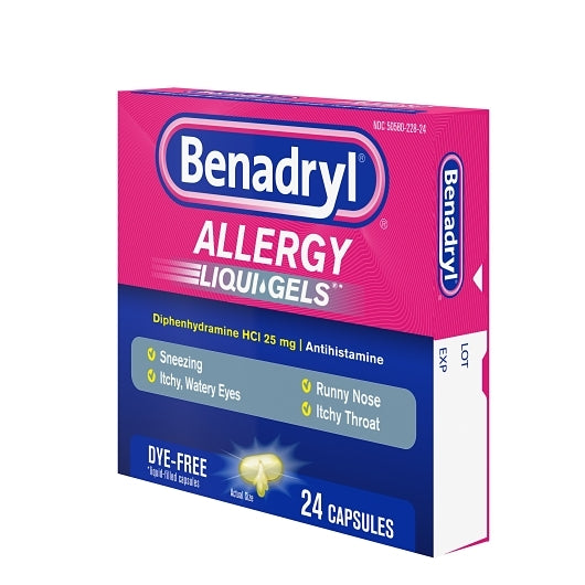 Benadryl Allergy Liqua-Gels Dye-Free Antihistamine 25 Mg Capsules, 4 x 6 x 24 ct Case - DOT product image 3