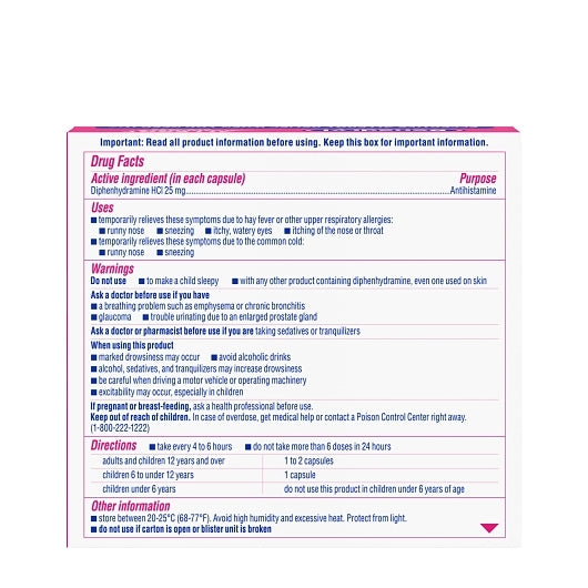Benadryl Allergy Liqua-Gels Dye-Free Antihistamine 25 Mg Capsules, 4 x 6 x 24 ct Case - DOT product image 6