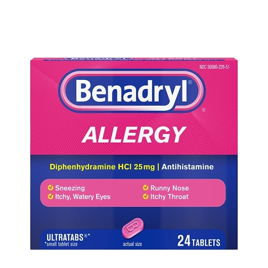 Benadryl Allergy Antihistamine 25 Mg Tablets, 4 x 6 x 24 ct Case - Health & Personal Care