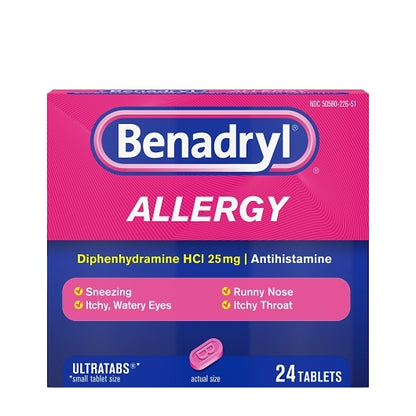 Benadryl Allergy Antihistamine 25 Mg Tablets, 4 x 6 x 24 ct Case - Health & Personal Care