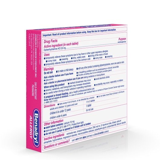 Benadryl Allergy Antihistamine 25 Mg Tablets, 4 x 6 x 24 ct Case - DOT product image 6