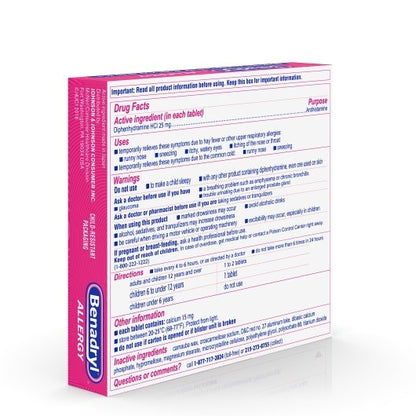 Benadryl Allergy Antihistamine 25 Mg Tablets, 4 x 6 x 24 ct Case - DOT product image 6