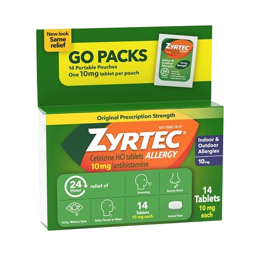 Zyrtec Allergy 10 Milligram Tablets, 6 x 4 x 14 ct Case - Alternate product angle or state