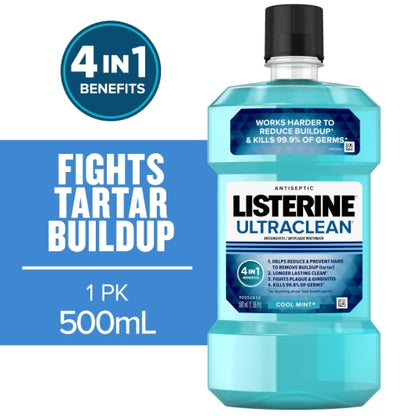 Listerine Antiseptic Ultraclean Cool Mint Mouthwash, 6 x 500 ML Case - DOT product image 3