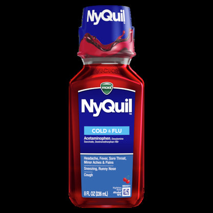 Vicks Nyquil Cold & Flu Liquid Cherry, 12 x 8 fl oz Case - DOT product image 2