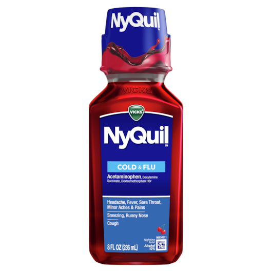 Vicks Nyquil Cold & Flu Liquid Cherry, 12 x 8 fl oz Case - DOT product image 3