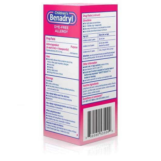 Benadryl Dye Free Allergy Liquid Bubblegum, 12 x 3 x 4 fl oz Case - DOT product image 6