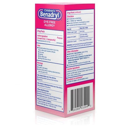 Benadryl Dye Free Allergy Liquid Bubblegum, 12 x 3 x 4 fl oz Case - DOT product image 6