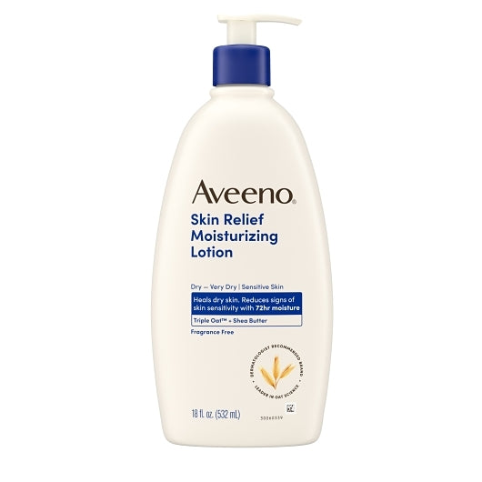 Aveeno Skin Relief Moisturizing Lotion Fragrance Free, 4 x 3 x 18 fl oz Case - Front/center packaged product image