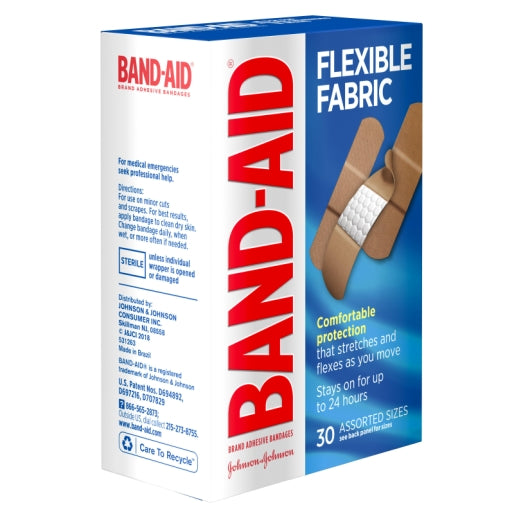 Band-Aid Flexible Fabric Assorted Bandages Box, 4 x 6 x 30 ct Case - Health & Personal Care