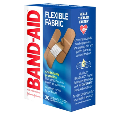 Band Aid Assorted Flexible Fabric Assorted Bandages Box, 4 x 6 x 30 ct Case - Alternate product angle or state