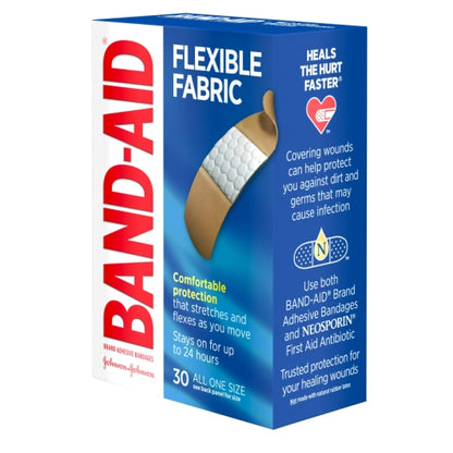 Band Aid Flexible Fabric Comfortable All One Size Bandages Box, 4 x 6 x 30 ct Case - Alternate product angle or state