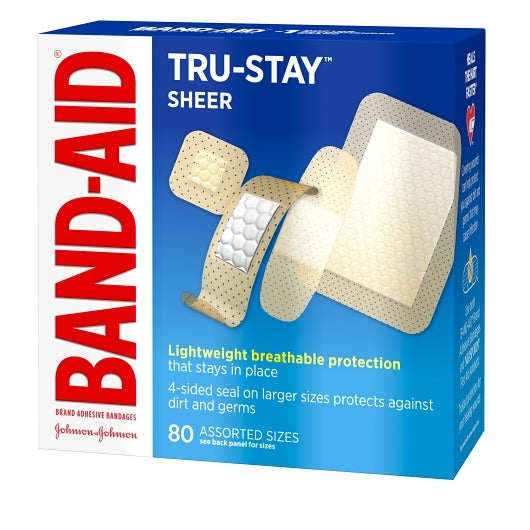 Band-Aid Tru-Stay Sheer Assorted Sizes Bandages Box, 8 x 3 x 80 ct Case - Health & Personal Care