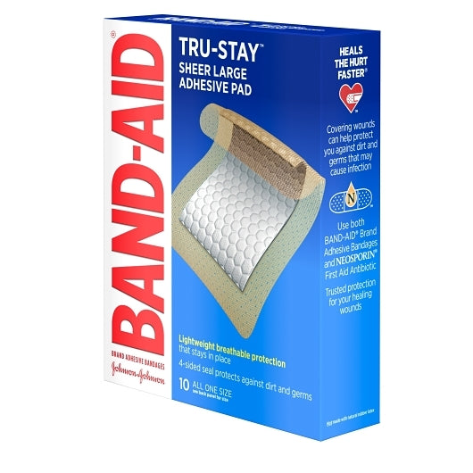 Band Aid Tru Stay Adhesive Pad Large Bandages Box, 8 x 3 x 10 ct Case - Alternate product angle or state