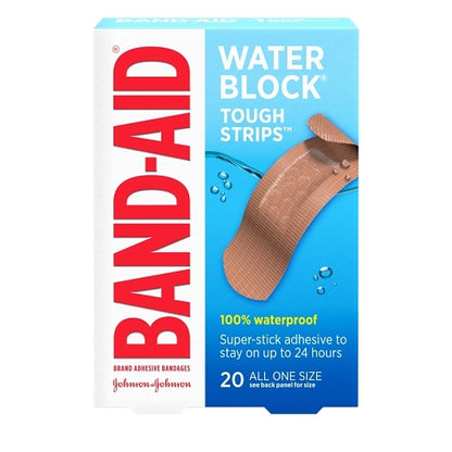 Band Aid Water Block Tough Strip Bandage Bandages Box, 4 x 5 x 20 ct Case - Health & Personal Care