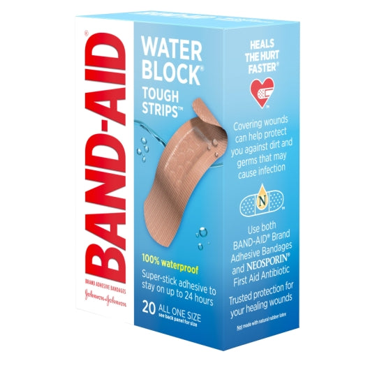 Band Aid Water Block Tough Strip Bandage Bandages Box, 4 x 5 x 20 ct Case - Alternate product angle or state