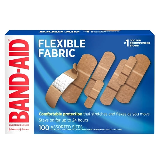 Band-Aid Flexible Fabric Assorted Sizes Bandages Box, 4 x 3 x 100 ct Case - Health & Personal Care