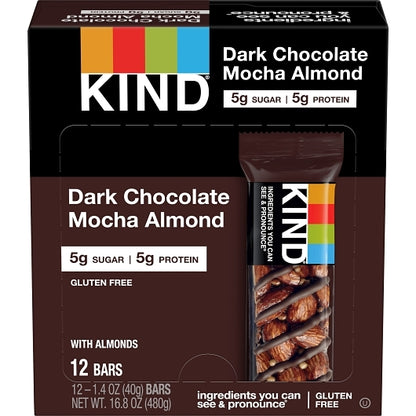 KIND HEALTHY SNACKS Dark Chocolate Mocha Almond Bar, 6 x 12 x 1.4 oz Case - Candy & Confections