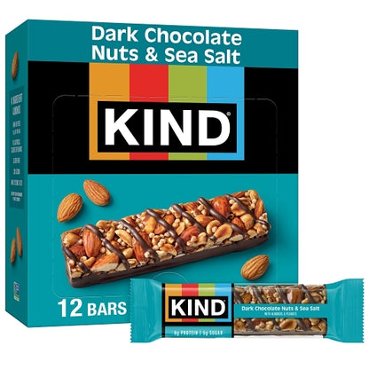 KIND HEALTHY SNACKS Dark Chocolate Nuts & Sea Salt Bar, 6 x 12 x 1.4 oz Case - Snack Bars & Granola Bars