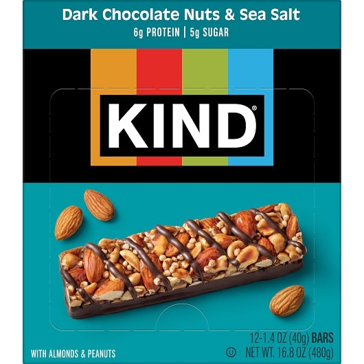 KIND HEALTHY SNACKS Dark Chocolate Nuts & Sea Salt Bar, 6 x 12 x 1.4 oz Case - DOT product image 7